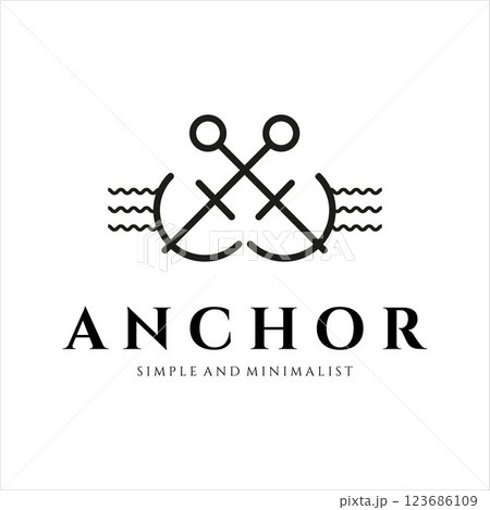 anchor ship logo minimalist line art icon illustration template design. minimal logo emblem anchor for marine or sailor business concept symbol design 123686109