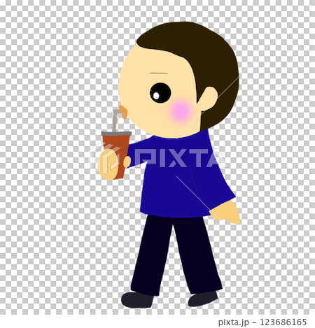 A man walking while drinking a takeaway drink 123686165