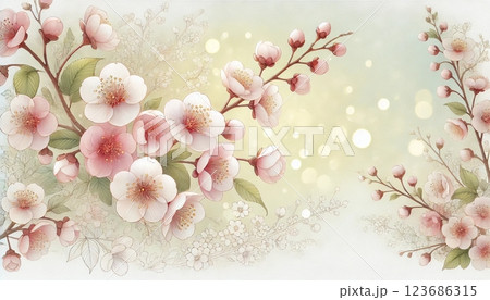 スノーピンクの花園に舞う儚き桜 123686315