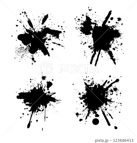 Set of Black Abstract Ink Stain Paint Water Fluid Liquid Splash Splatter Drop Explosion Set of Black Abstract Ink Stain Paint Water Fluid Liquid Splash Splatter Drop Explosion 123686413