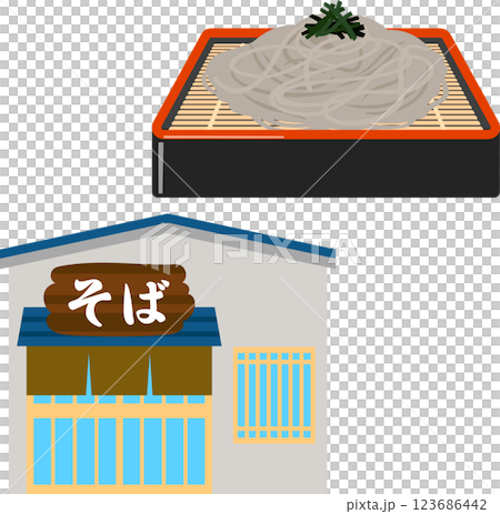 蕎麥麵餐廳建築的變形插圖 123686442