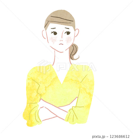 腕組みをする女性　正面　水彩　ベクター 123686612
