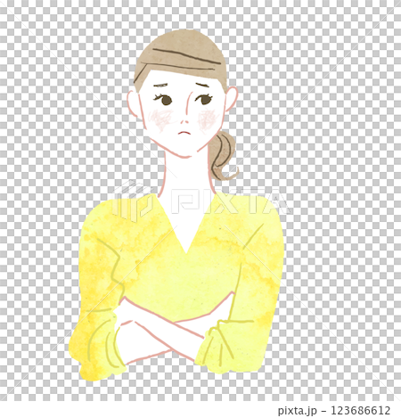 腕組みをする女性　正面　水彩　ベクター 123686612