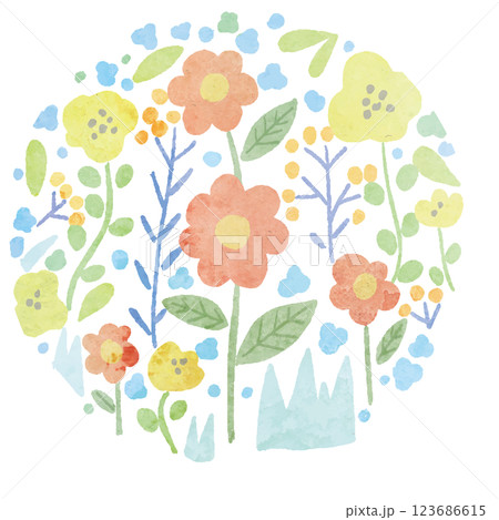 花、花畑、アイコン、水彩　ベクター 123686615