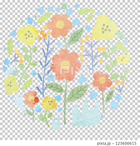 花、花畑、アイコン、水彩　ベクター 123686615