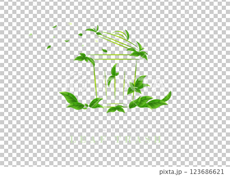 Garbage can (dust box) painted with green leaves | Ecology Art Series 123686621