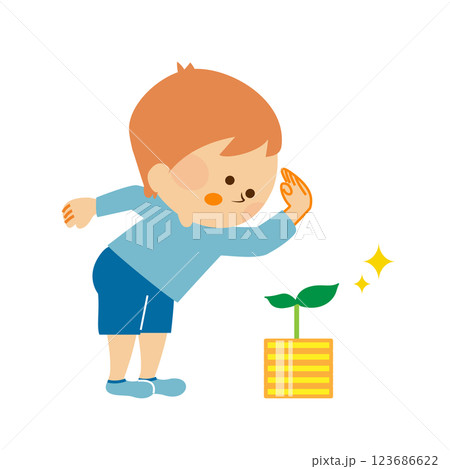 お金を育てる子供　かわいいイメージイラスト素材 123686622
