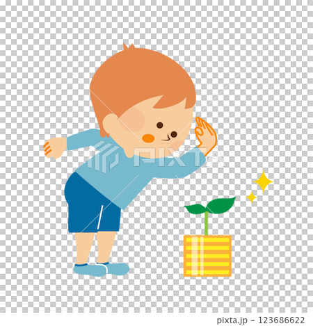 お金を育てる子供　かわいいイメージイラスト素材 123686622