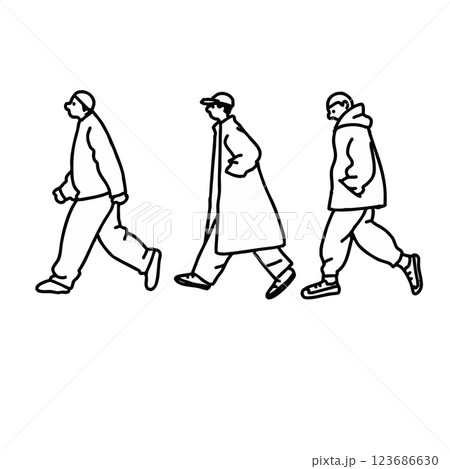歩く男性、横向き、全身、モノクロ　ベクター　eps　画像　素材 123686630