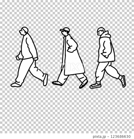 歩く男性、横向き、全身、モノクロ　ベクター　eps　画像　素材 123686630
