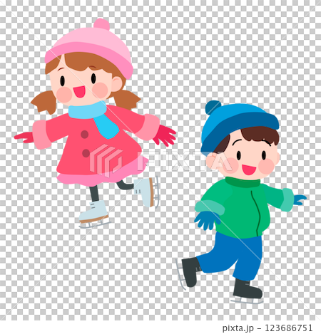 スケートを楽しむ子供たちのイラスト 123686751
