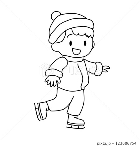 アイススケートをする可愛い男の子のイラスト 線画 アイススケートをする可愛い男の子のイラスト 線画 123686754