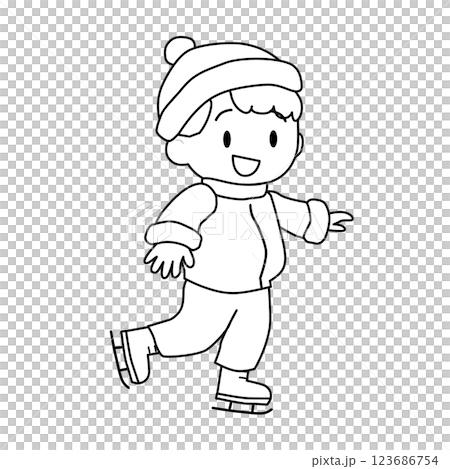 アイススケートをする可愛い男の子のイラスト 線画 アイススケートをする可愛い男の子のイラスト 線画 123686754