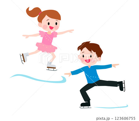 フィギュアスケートをする子供たちのイラスト 123686755