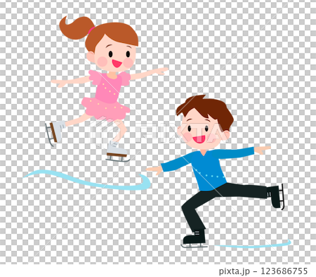 フィギュアスケートをする子供たちのイラスト 123686755