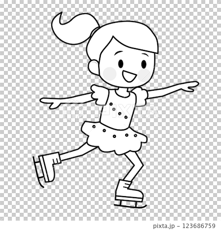 Illustration of a girl doing figure skating - Line drawing 123686759