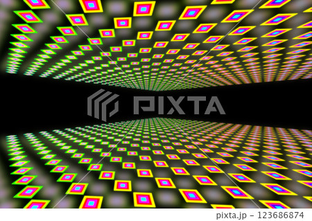 3D空間にレイアウトされた菱形模様のCG画像 123686874