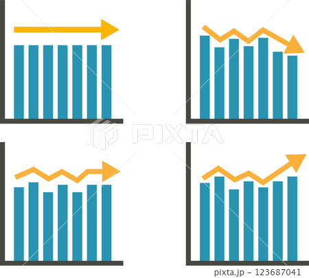 横ばいをイメージしたグラフと矢印の素材セット 123687041