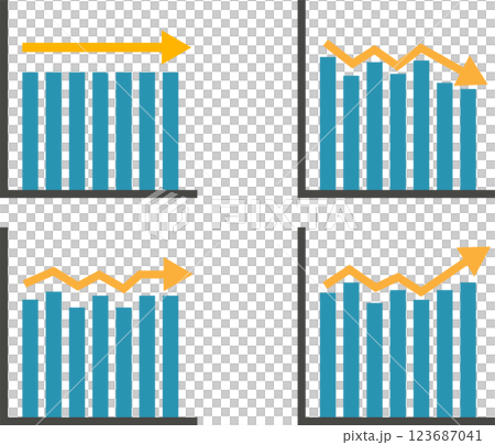横ばいをイメージしたグラフと矢印の素材セット 123687041