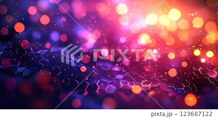 Colorful abstract background with vibrant bokeh lights and geometric shapes in a captivating display of light 123687122