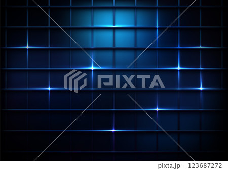 Futuristic neon blue grid pattern background with glowing lines for technology and digital concept designs 123687272