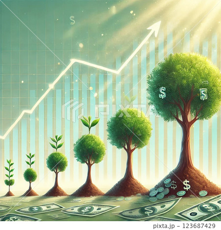 ドルコスト平均法のイラスト(資産形成が成功しているイメージ画) ドルコスト平均法のイラスト(資産形成が成功しているイメージ画) 123687429