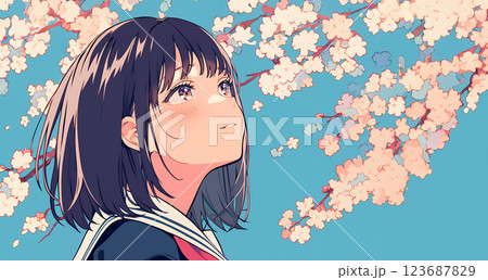 桜の花と女子生徒 123687829