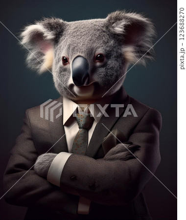 スーツを着て腕を組むコアラ 123688270