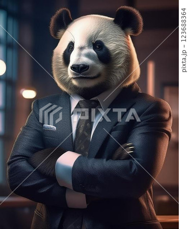 スーツを着て腕を組むパンダ 123688364