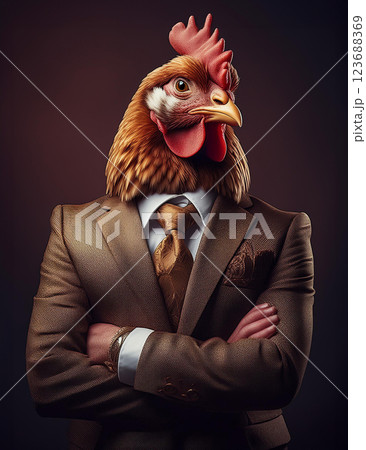 スーツを着て腕を組む鶏 スーツを着て腕を組む鶏 123688369
