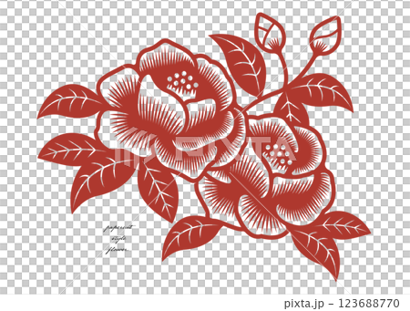 剪紙風格山茶花插畫素材向量花白色背景 剪紙風格山茶花插畫素材向量花白色背景 123688770