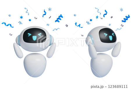 3D graphic of AI robot character with pollen fluttering above its head 123689111