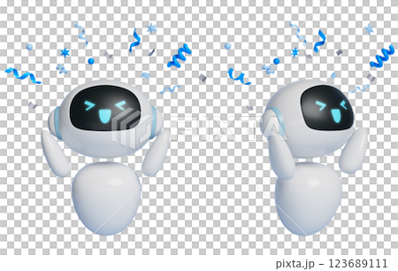 3D graphic of AI robot character with pollen fluttering above its head 123689111