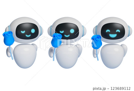 AI robot character handing out flowers 3D graphics 123689112