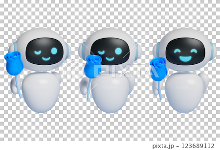 AI robot character handing out flowers 3D graphics 123689112