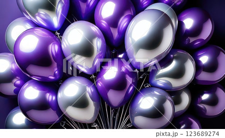 《AI画像》宙に浮かぶたくさんの風船（紫色系統） 123689274