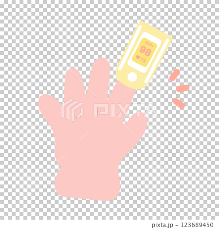 パルスオキシメーター　血中酸素飽和度　手　指　イラスト 123689450