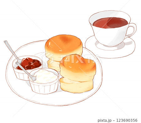 スコーンと紅茶のイラスト 123690356