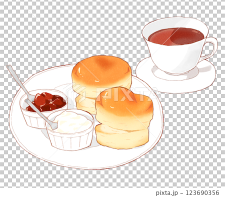 スコーンと紅茶のイラスト 123690356