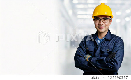 腕組みをする作業員（AI生成画像） 123690357