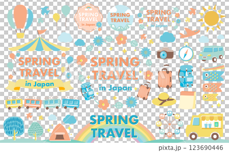 旅行・アウトドアシーンにぴったりな背景フレームとイラスト_こいのぼりなど日本の5月のGW 123690446