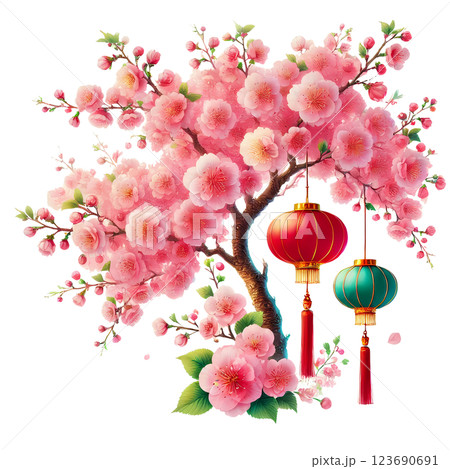 cherry blossom Chinese Lunar new Year with lantern 123690691