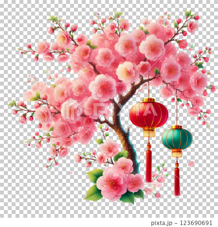 cherry blossom Chinese Lunar new Year with lantern 123690691