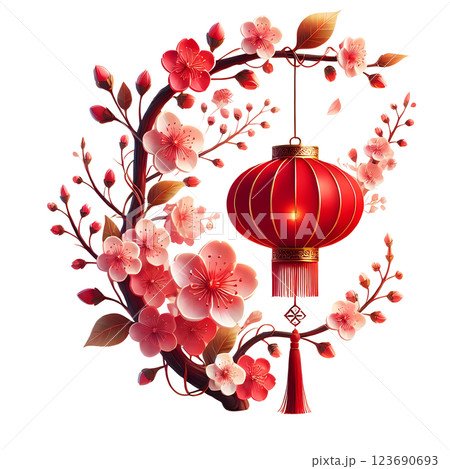 cherry blossom Chinese Lunar new Year with lantern 123690693