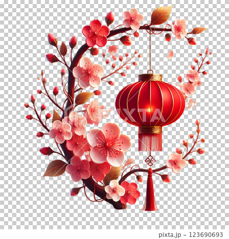 cherry blossom Chinese Lunar new Year with lantern 123690693