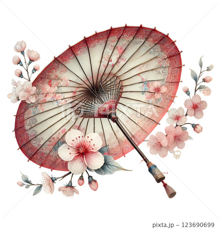 cherry blossom Chinese Lunar new Year with umbrella  123690699