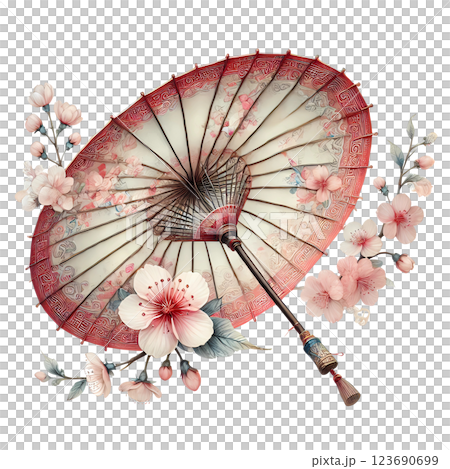 cherry blossom Chinese Lunar new Year with umbrella  123690699