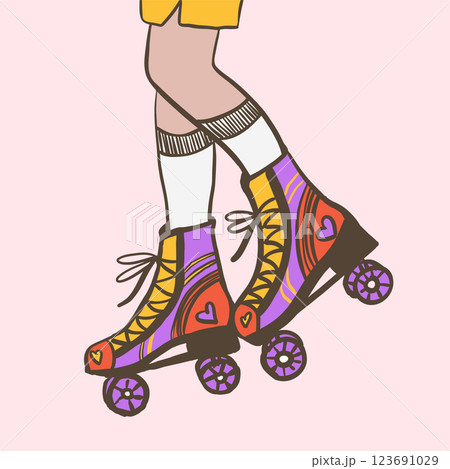 Legs of a girl in roller skates. Y2K bright illustration 123691029