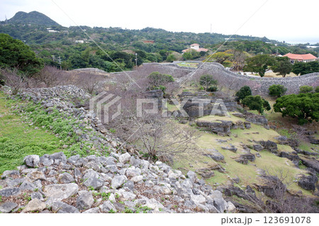 沖縄県　今帰仁城跡・御内原より大隅の眺望 123691078