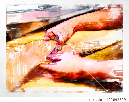 スケッチ風 スケッチ イラスト レザー 革細工 手作業 レザーアート 革職人 工房 職人 プロ 123692269